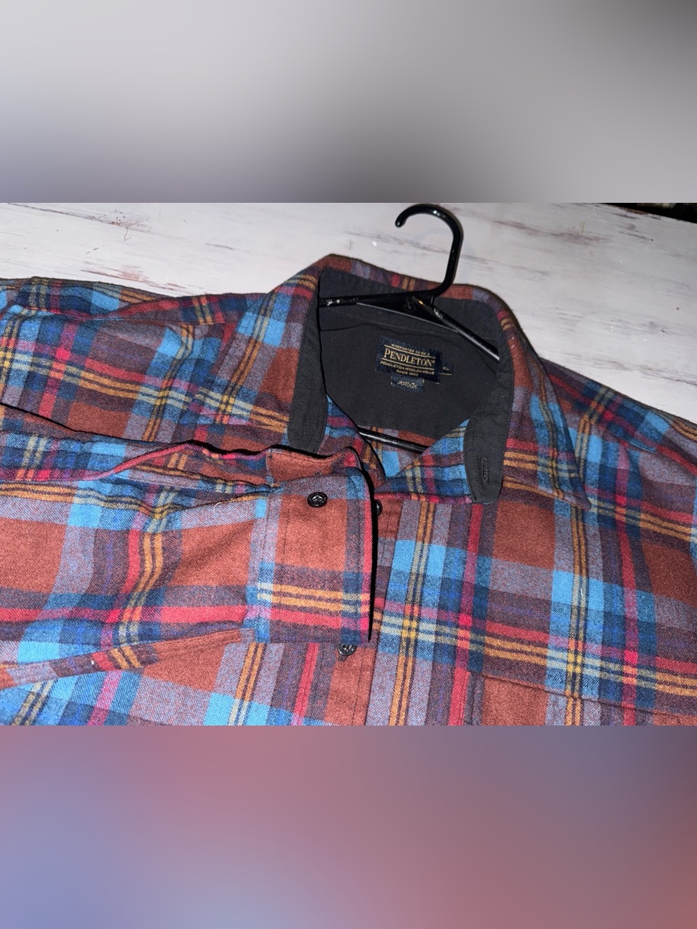 Pendleton Lodge Shirt Mens XL Wool Plaid Flannel USA Fabric Brown Blue Outdoor